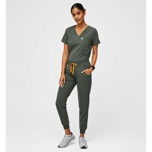 Figs Scrubs Set Catarina Top & Zamora Jogger Pants Color Moss Green Size L/LT